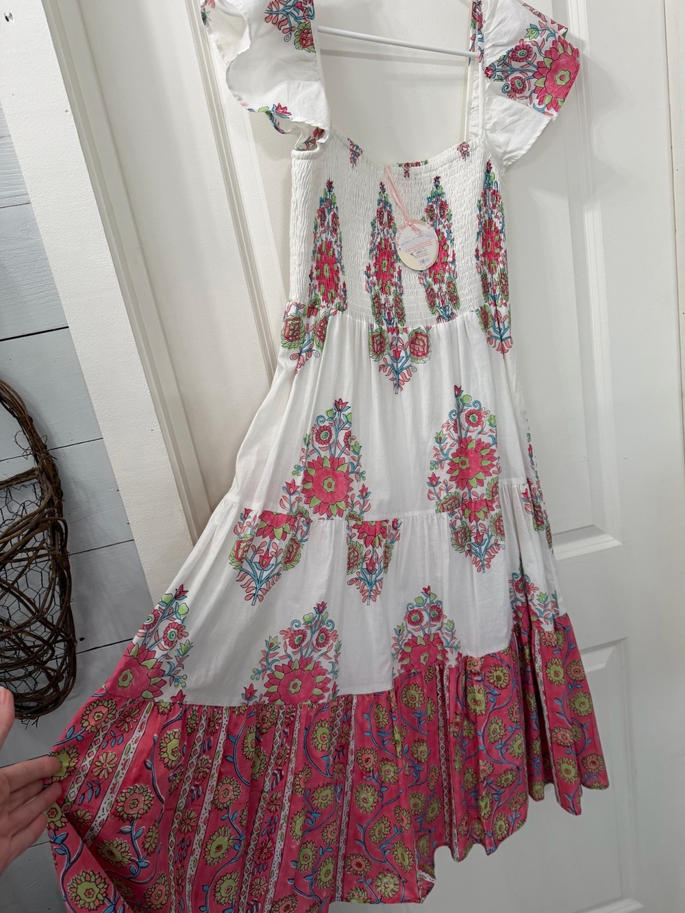 Victoria Dunn White Maxi Dress with Pink Floral Print - Picture 2 of 4